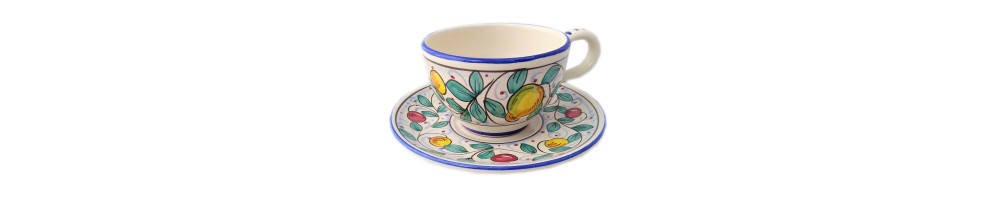 Piatto con tazza per cappuccino con decoro Frutta toscana