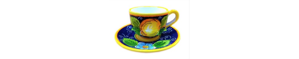 Ceramic Cappuccino cup and Saucer with Lemons pattern