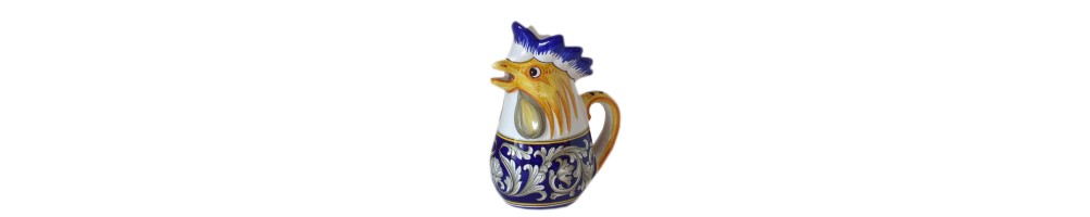 Ceramic rooster pitcher with Renaissance pattern