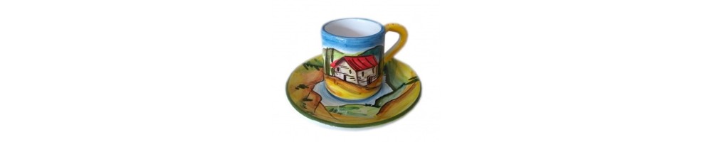 Ceramic espresso cup and saucer with Landscape pattern