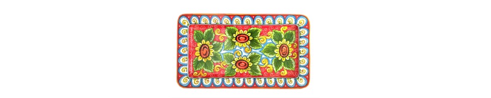 Ceramic rectangular tray with Sunflowers pattern