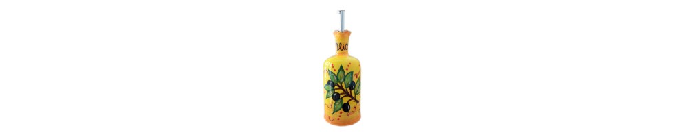 Ceramic oil bottle with a metal top