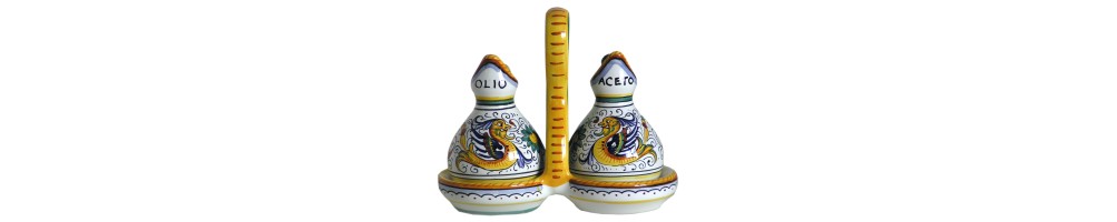 Olio e aceto con cestello in ceramica