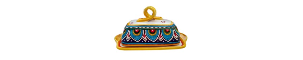 Ceramic butter dish with Peacock's feathers
